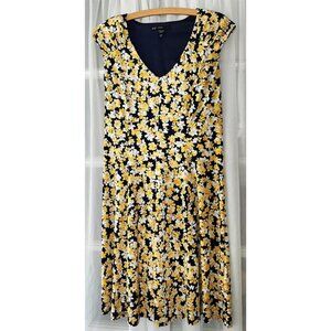 Yellow Floral Fit & Flare Dress  Fully Lined  Size 12P  by Maggie London